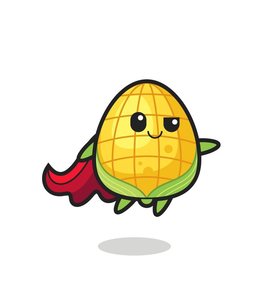 cute corn superhero character is flying vector