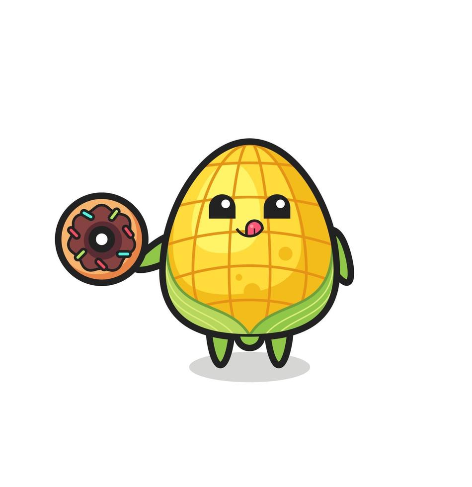 Ilustración de un personaje de maíz comiendo una rosquilla vector