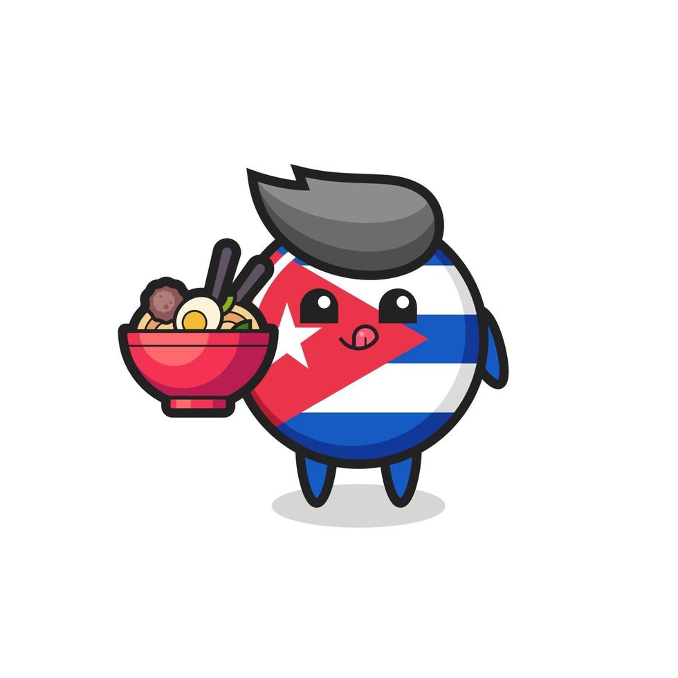 lindo personaje de la insignia de la bandera de cuba comiendo fideos vector