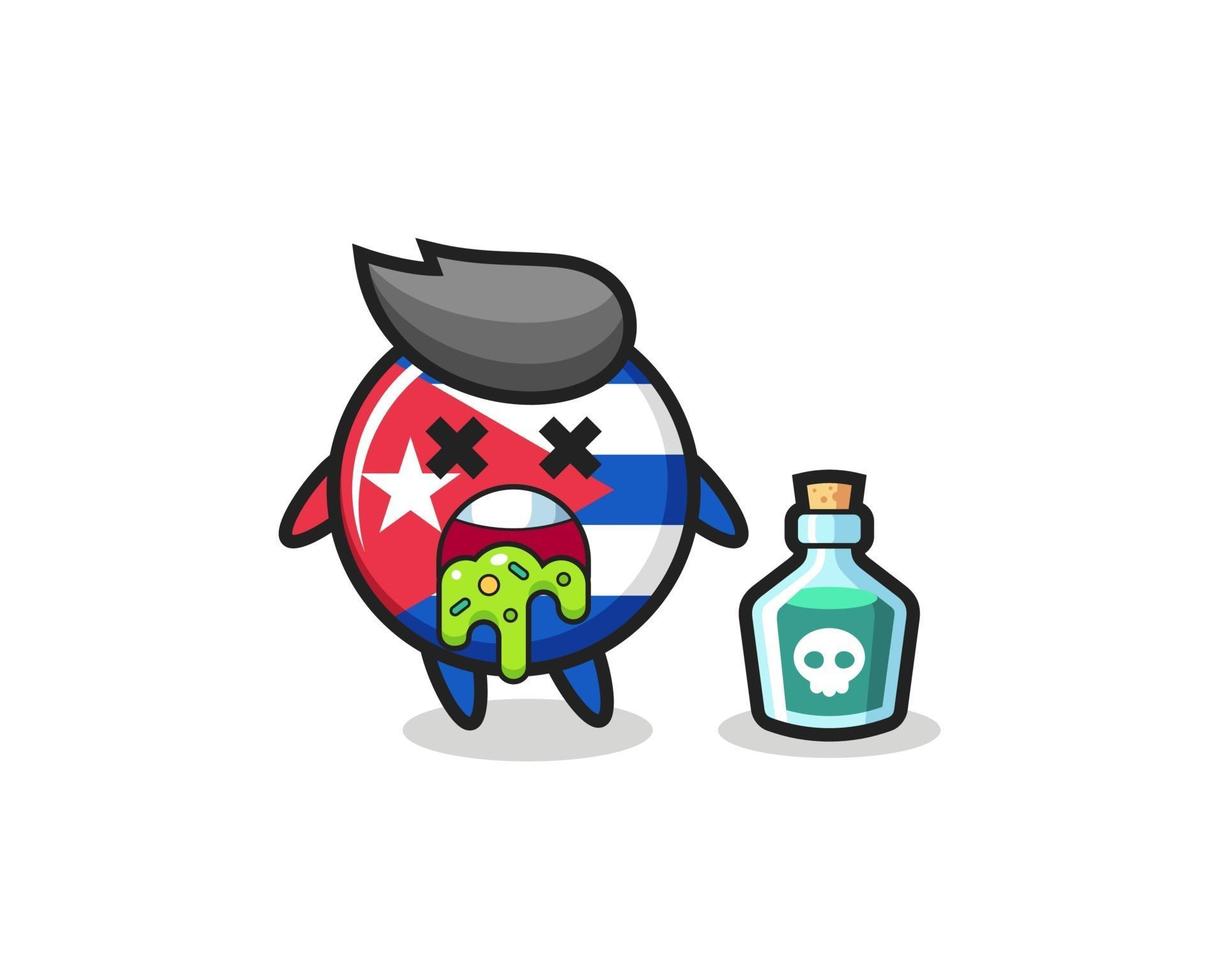 illustration of an cuba flag badge character vomiting due to poisoning vector