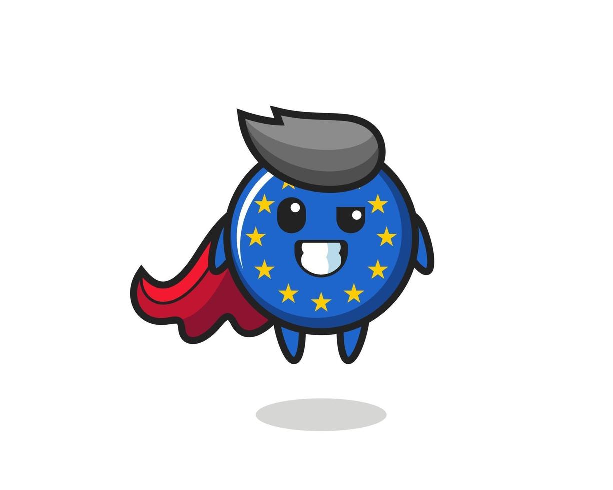 el lindo personaje de la insignia de la bandera de europa como un superhéroe volador vector