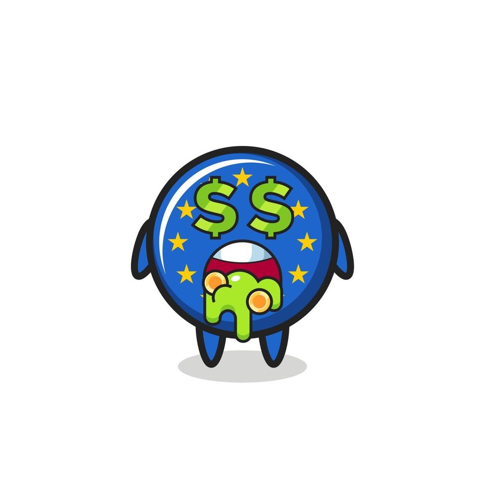 europe flag badge character with an expression of crazy about money vector