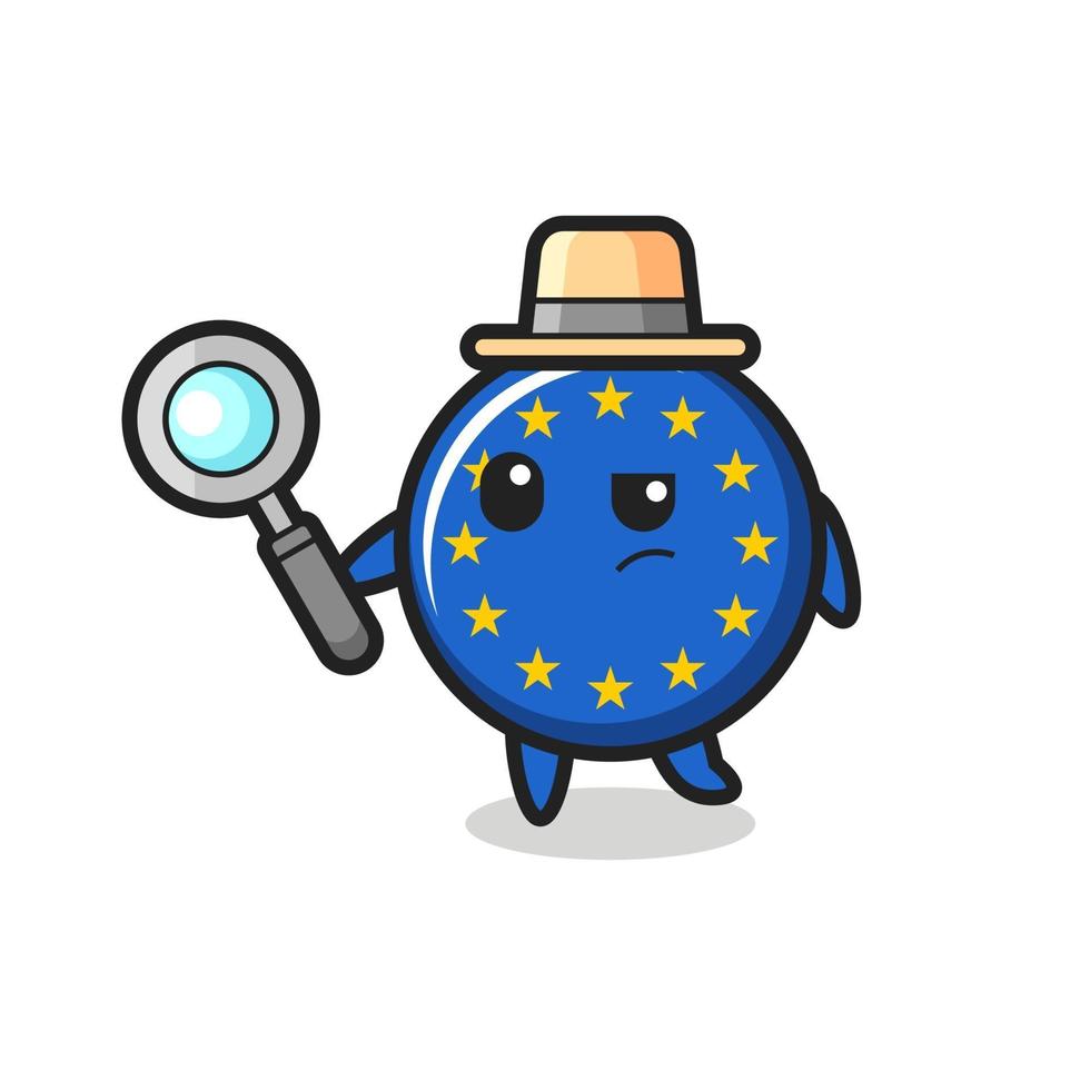 El personaje detective de la insignia de la bandera de Europa está analizando un caso vector