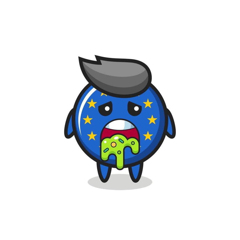 el lindo personaje de la insignia de la bandera de europa con vómito vector