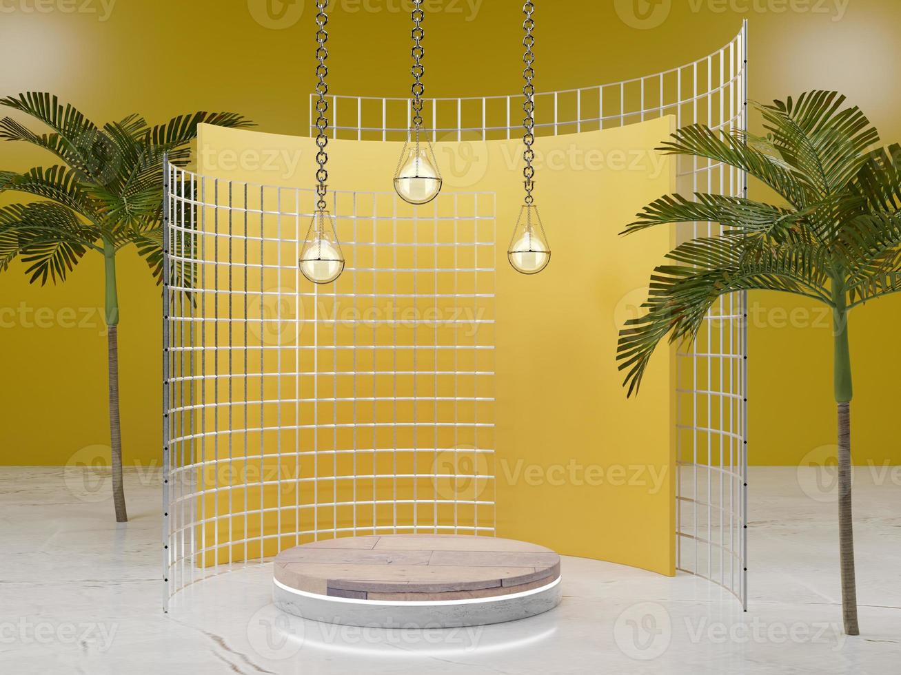 Yellow product podium with tree and light photo