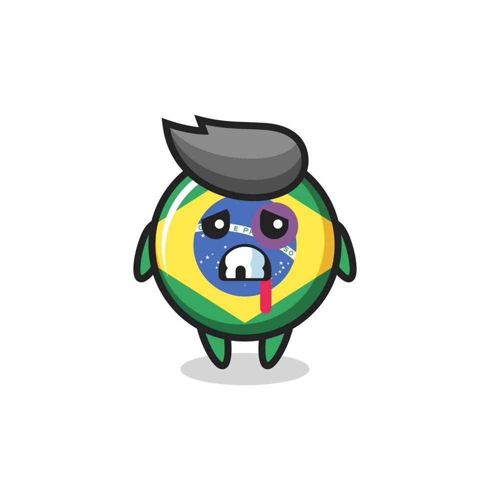 Personaje de insignia de la bandera de Brasil lesionado con una cara magullada vector