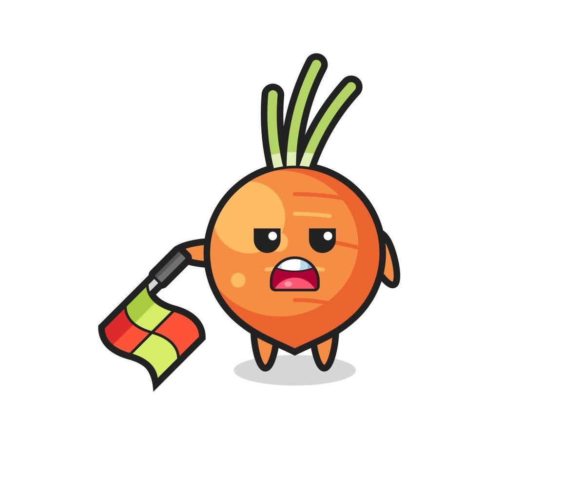 carrot character as line judge hold the flag down at a 45 degree angle vector