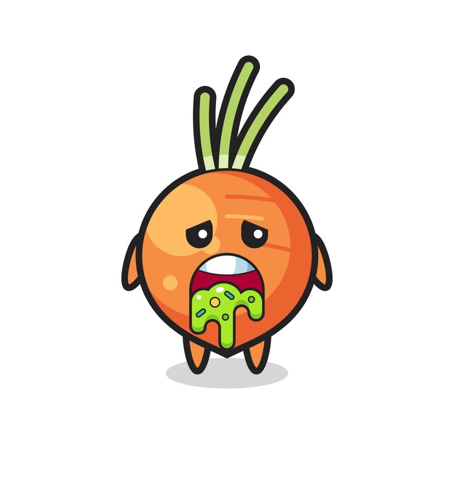 el lindo personaje de zanahoria con vómito vector