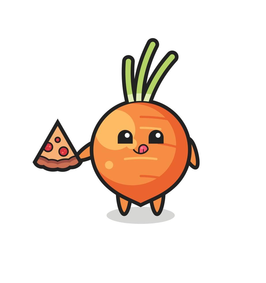 cute carrot cartoon eating pizza vector