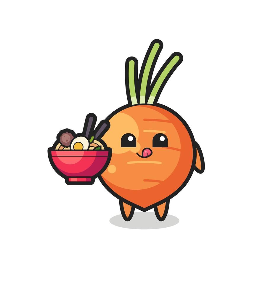 cute carrot character eating noodles vector
