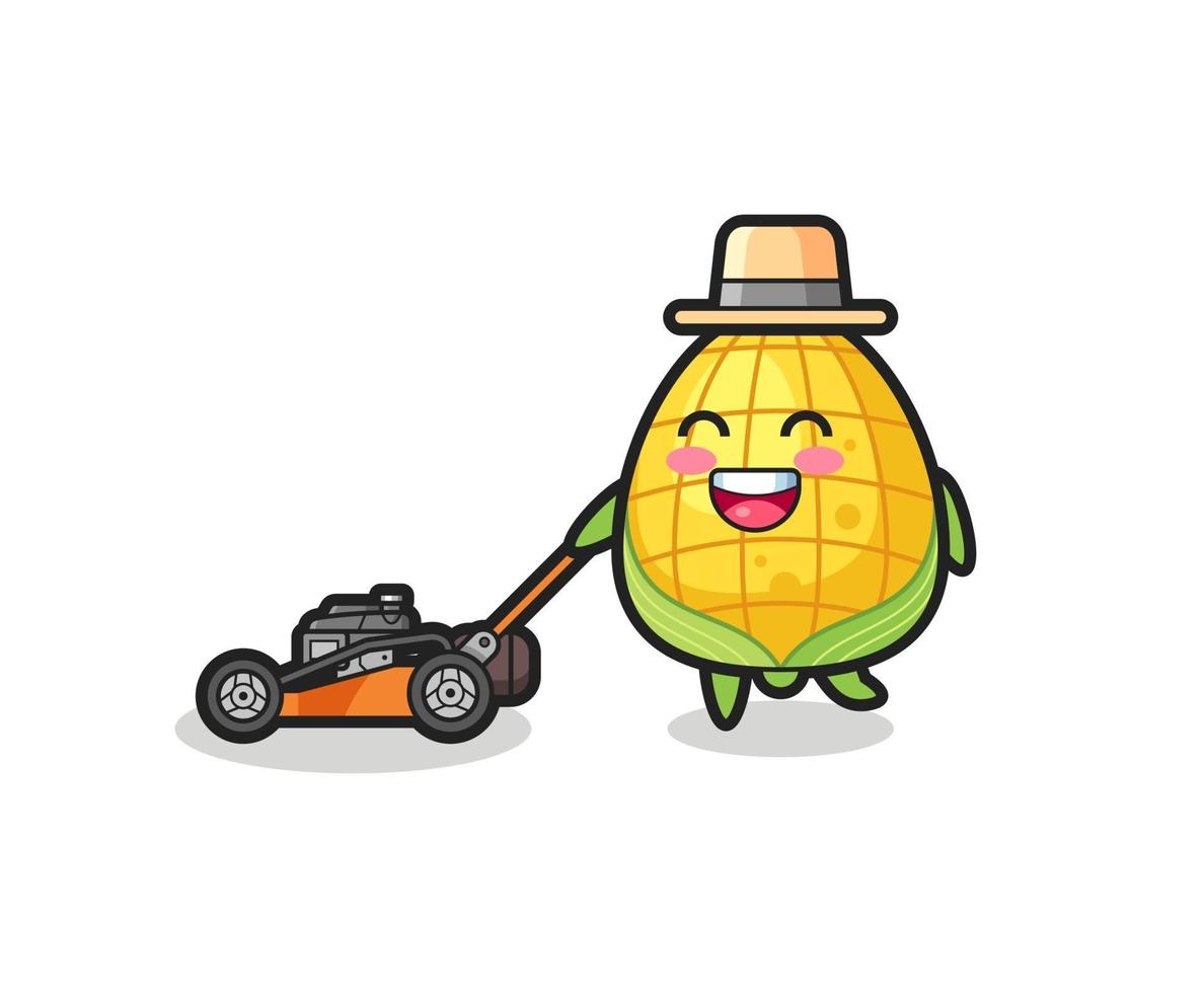 illustration of the corn character using lawn mower vector