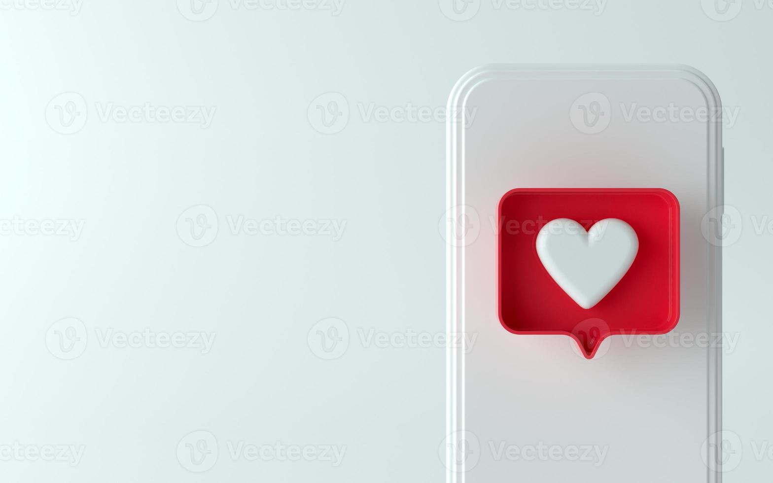 3d illustration of phone with like notification icon on top and side photo