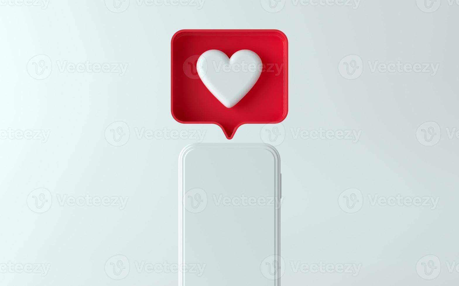 3d illustration of phone with like notification icon on top and side photo