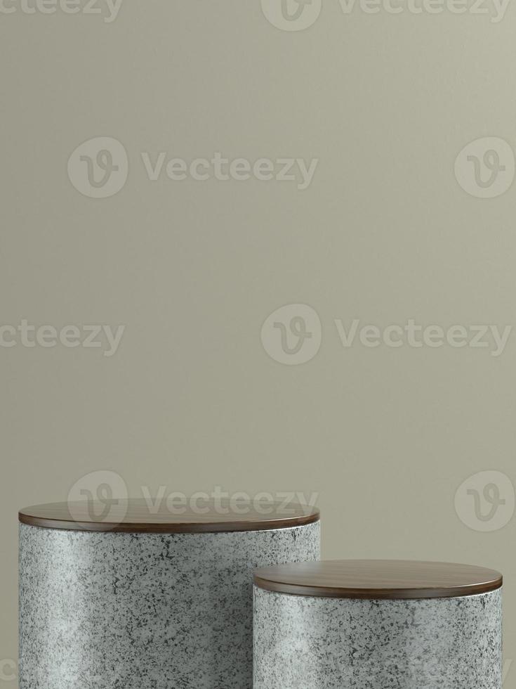 Escenario o podio de producto redondo de mármol gris con pared marrón claro foto