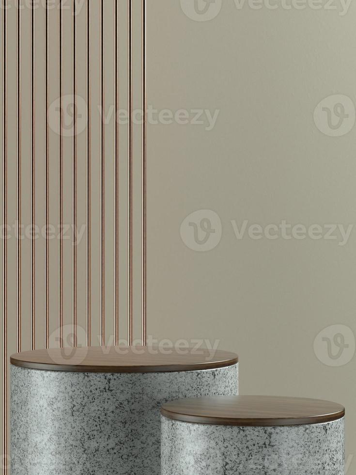 Escenario o podio de producto redondo de mármol gris con pared marrón claro foto