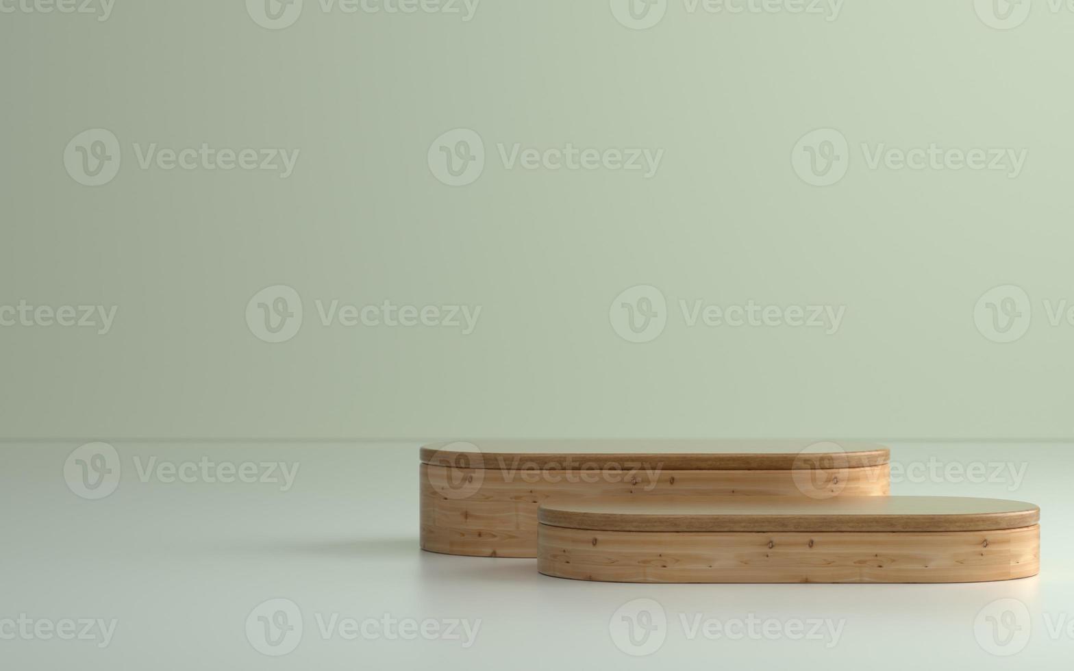 Wooden product podium or stage in empty room with soft lighting photo