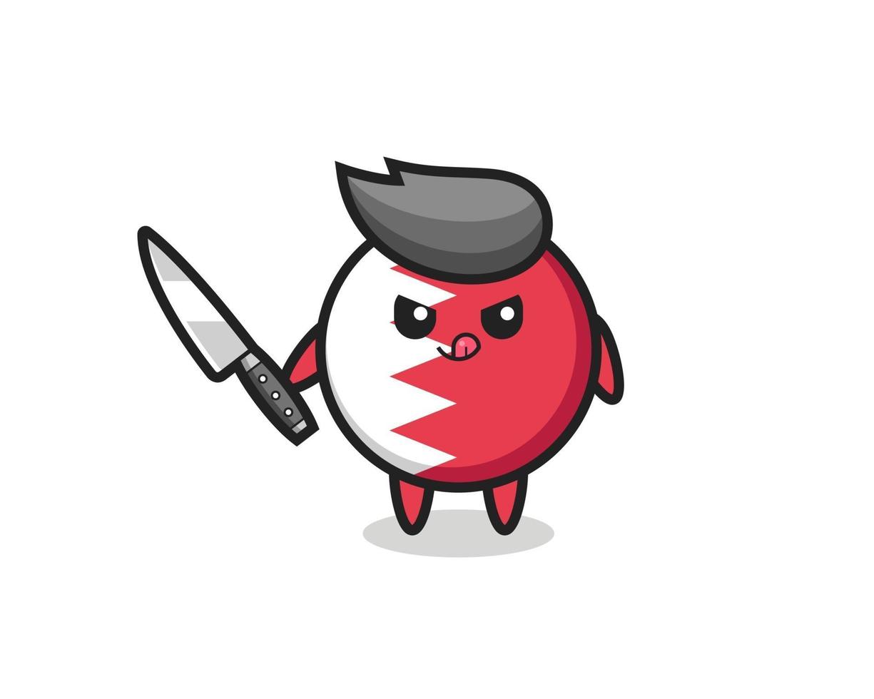 cute bahrain flag badge mascot as a psychopath holding a knife vector