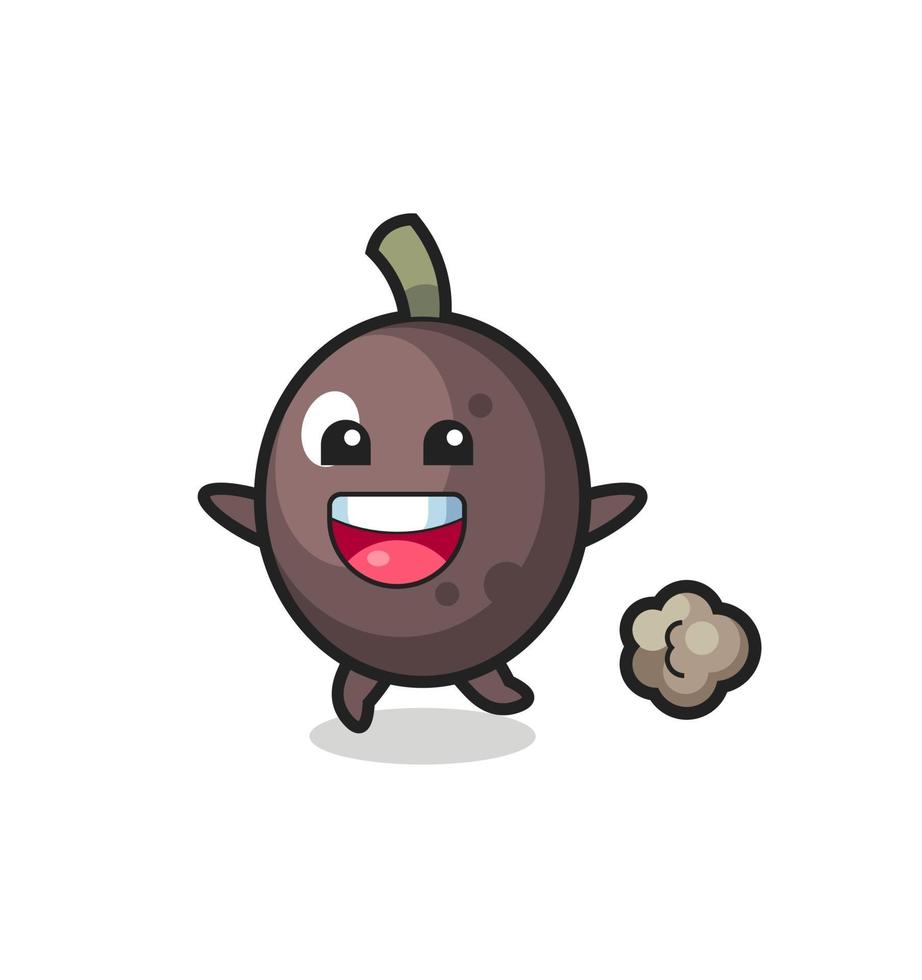 the happy black olive cartoon with running pose vector