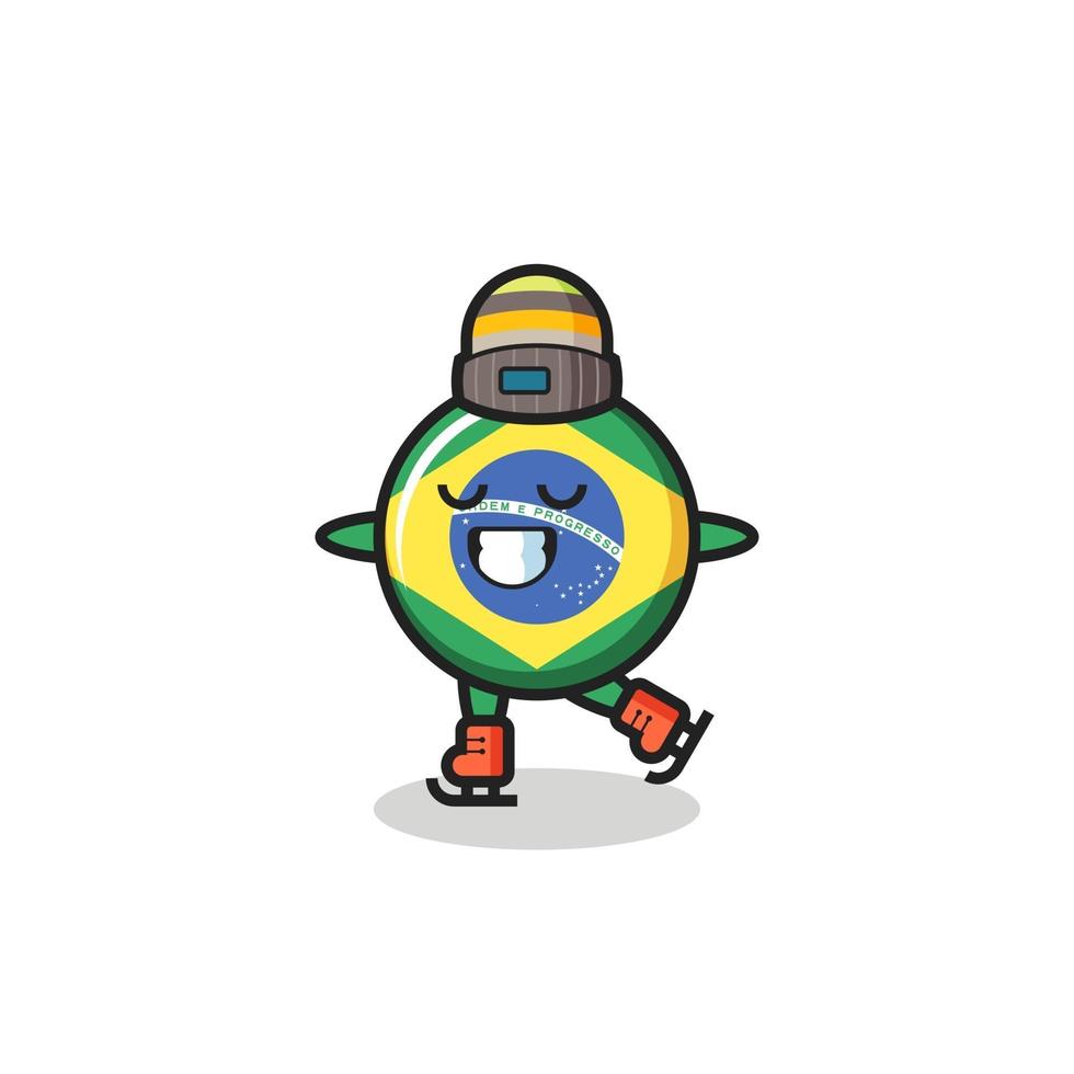 caricatura de la insignia de la bandera de brasil como un jugador de patinaje sobre hielo vector