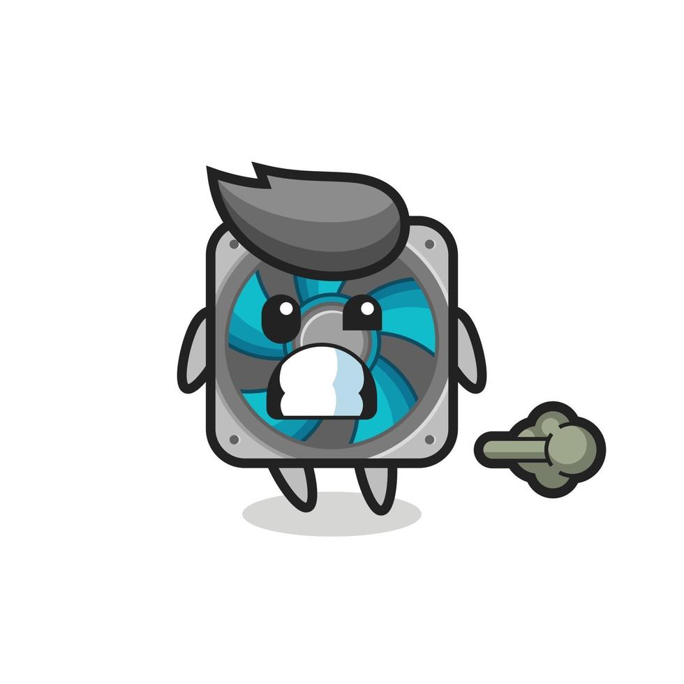 the illustration of the computer fan cartoon doing fart vector