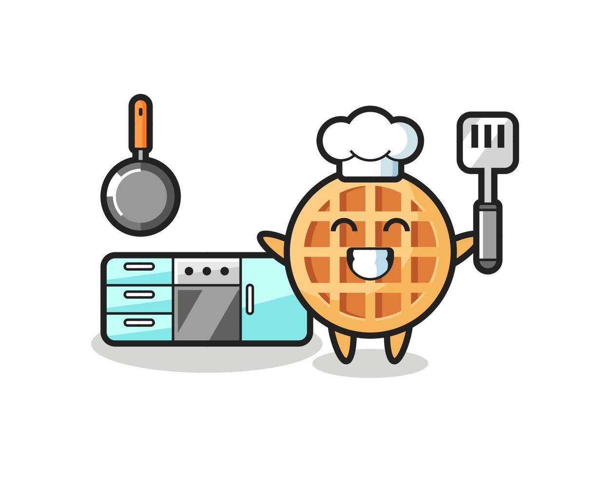 circle waffle character illustration as a chef is cooking vector