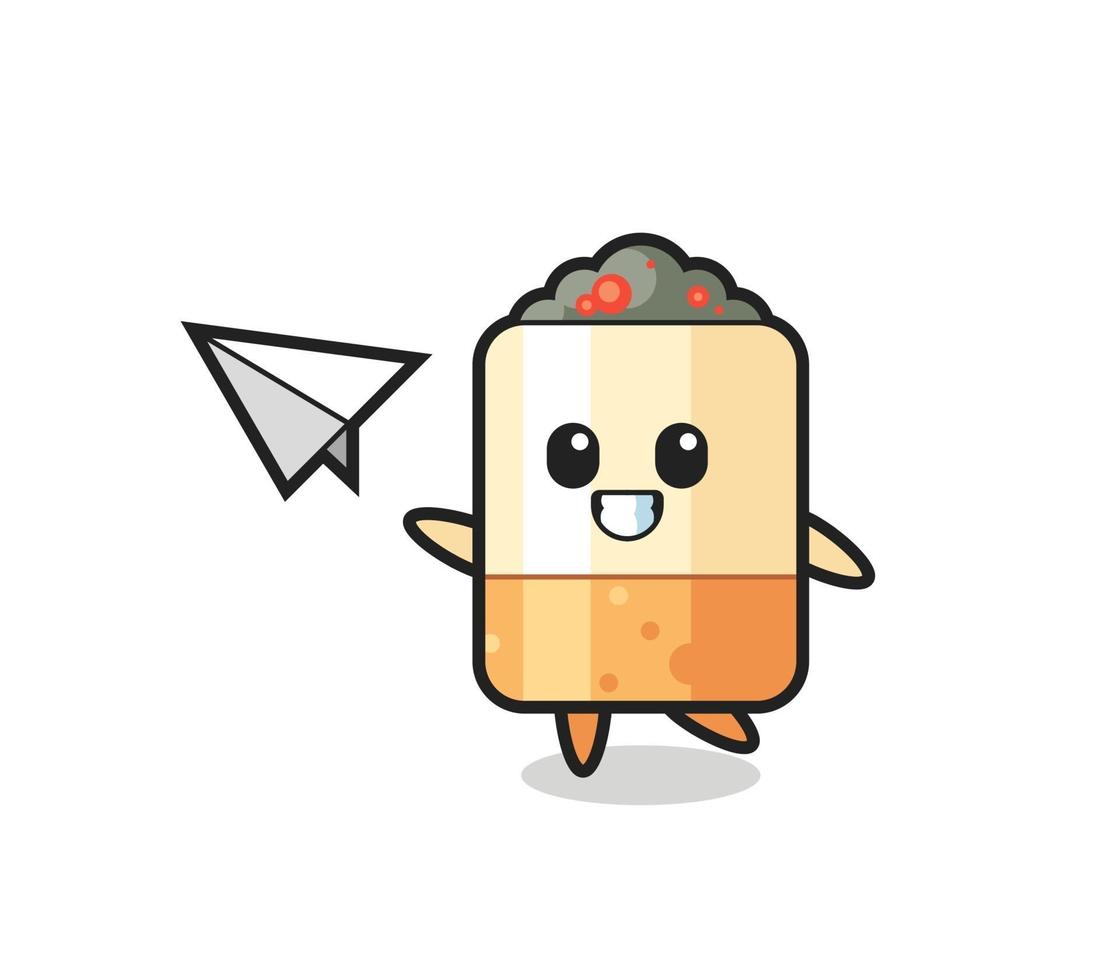 cigarette cartoon character throwing paper airplane vector