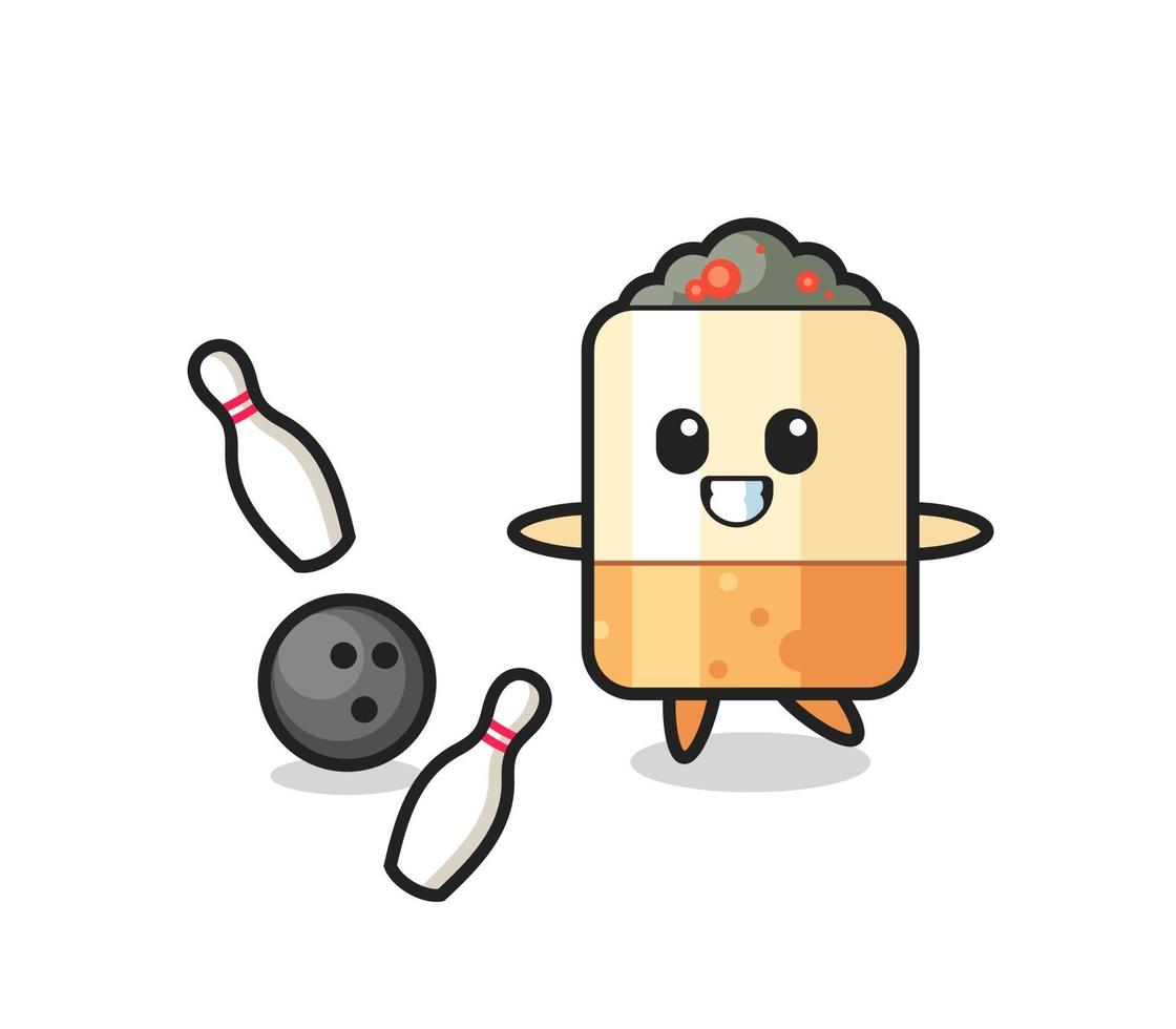 Character cartoon of cigarette is playing bowling vector