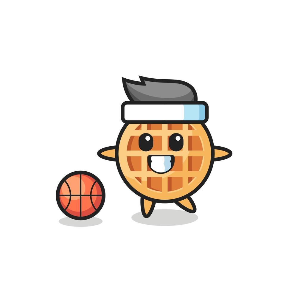 Illustration of circle waffle cartoon is playing basketball vector