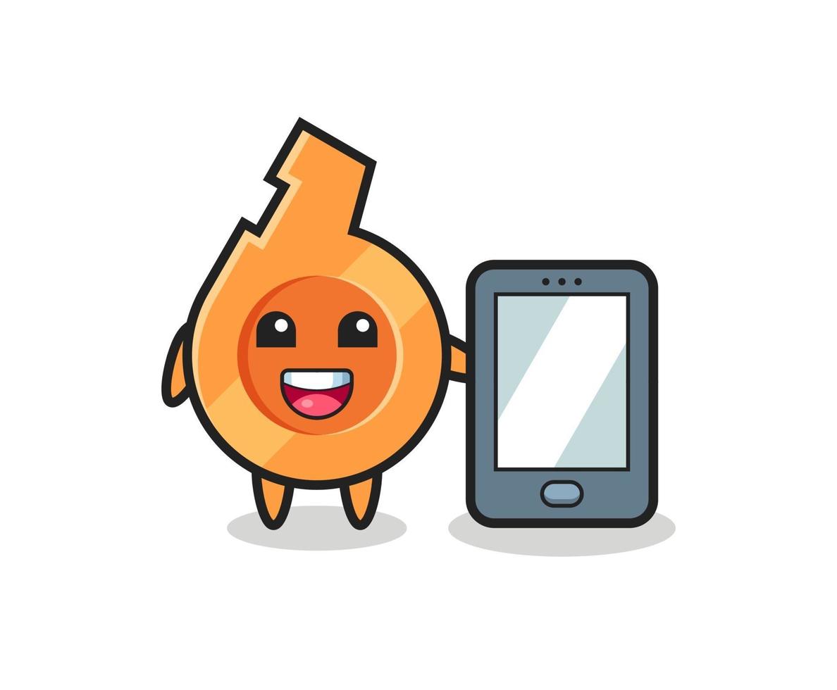 whistle illustration cartoon holding a smartphone vector