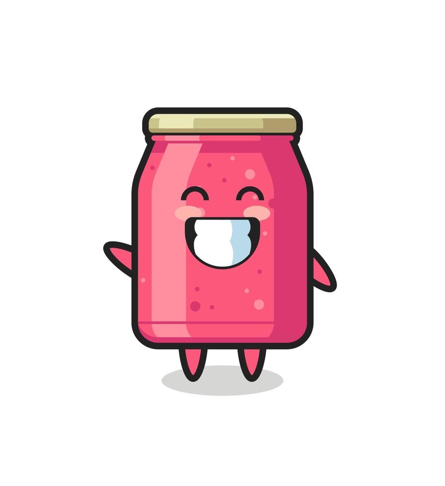 strawberry jam cartoon character doing wave hand gesture vector