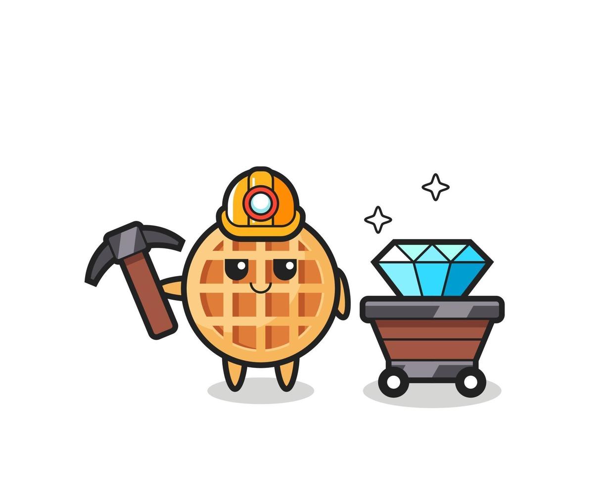 Character Illustration of circle waffle as a miner vector