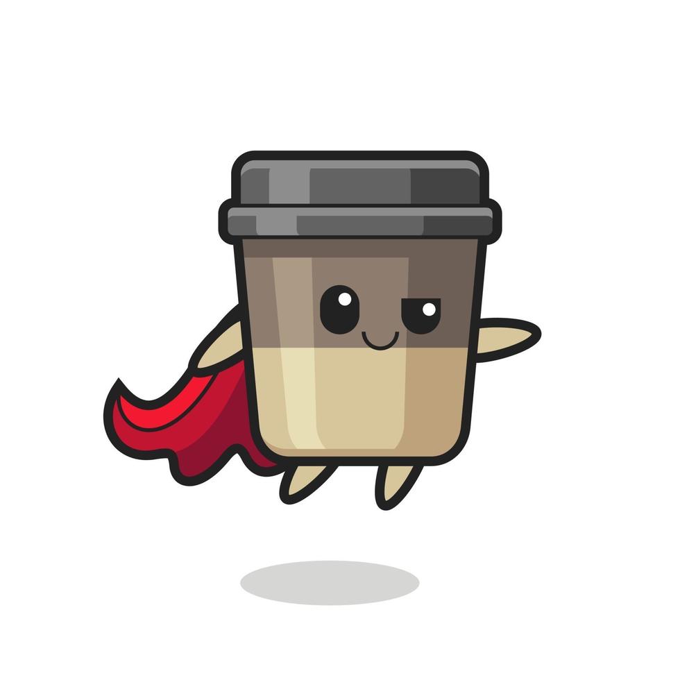 cute coffee cup superhero character is flying vector