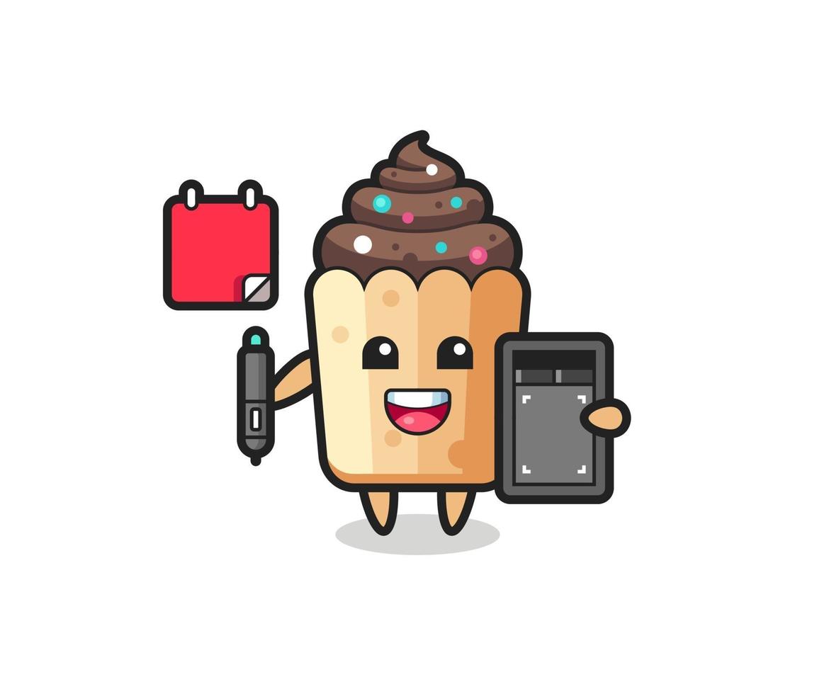Illustration of cupcake mascot as a graphic designer vector