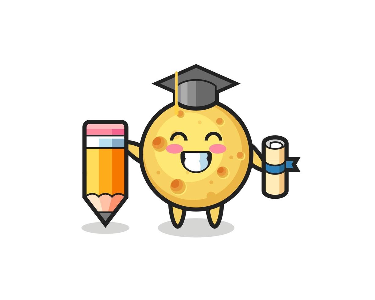 round cheese illustration cartoon is graduation with a giant pencil vector