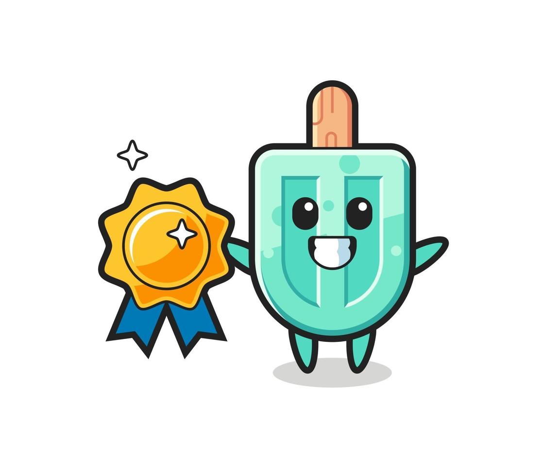 popsicles mascot illustration holding a golden badge vector