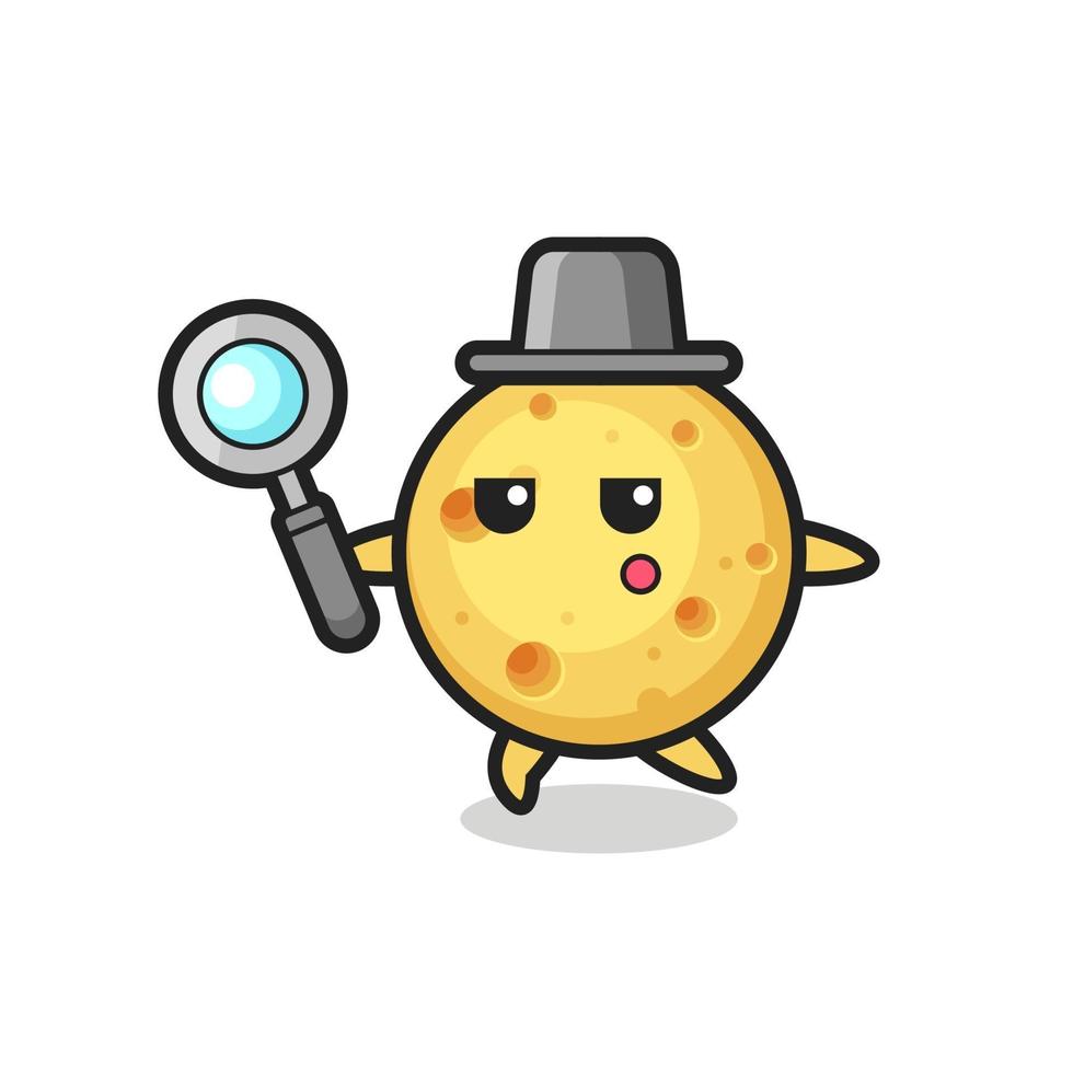 personaje de dibujos animados de queso redondo buscando con una lupa vector