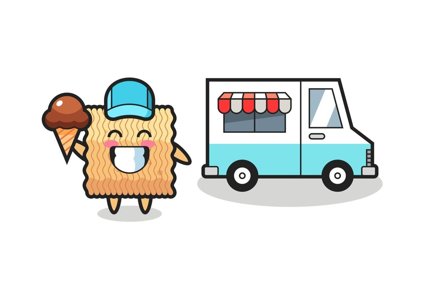 Mascot cartoon of raw instant noodle with ice cream truck vector