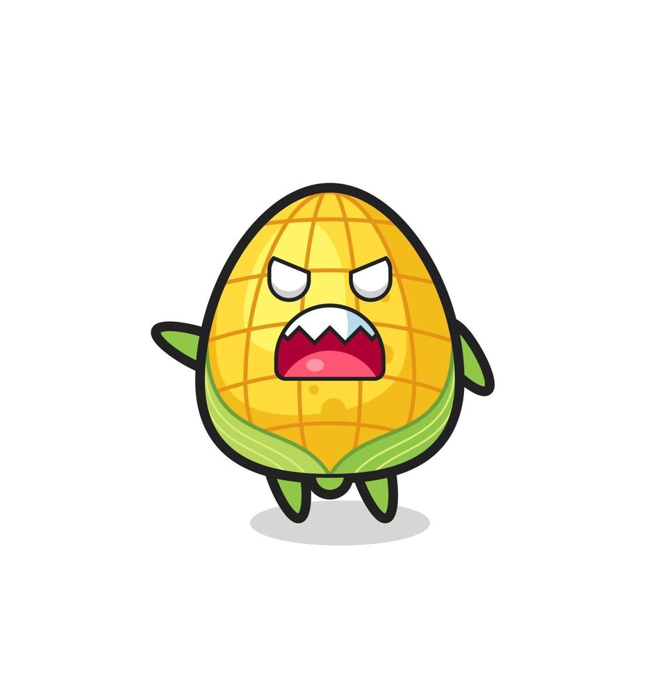 cute corn cartoon in a very angry pose vector
