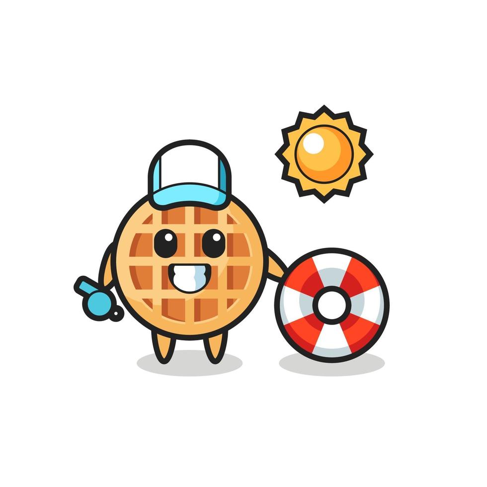 Cartoon mascot of circle waffle as a beach guard vector