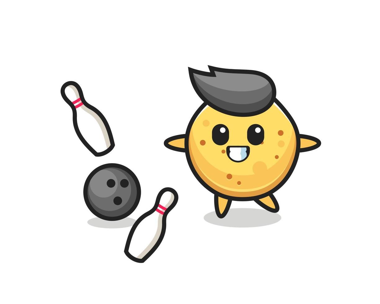 personaje de dibujos animados de papas fritas jugando bolos vector