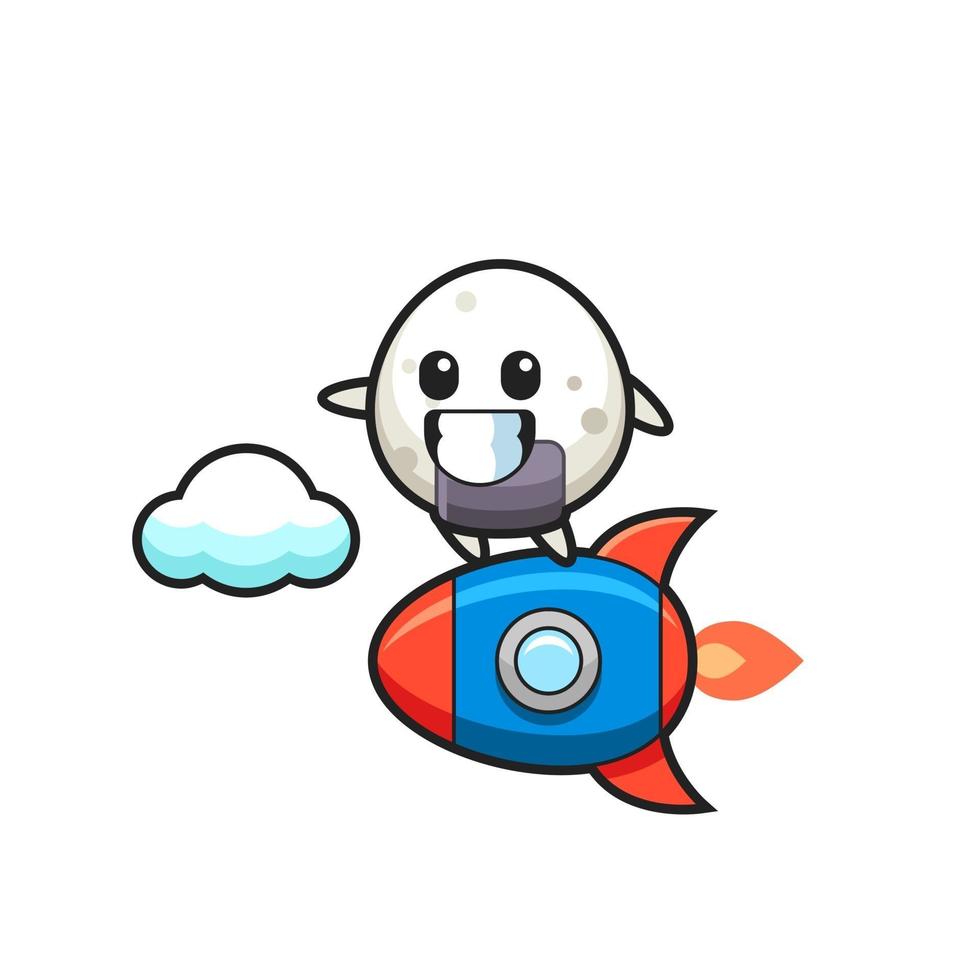 onigiri mascot character riding a rocket vector