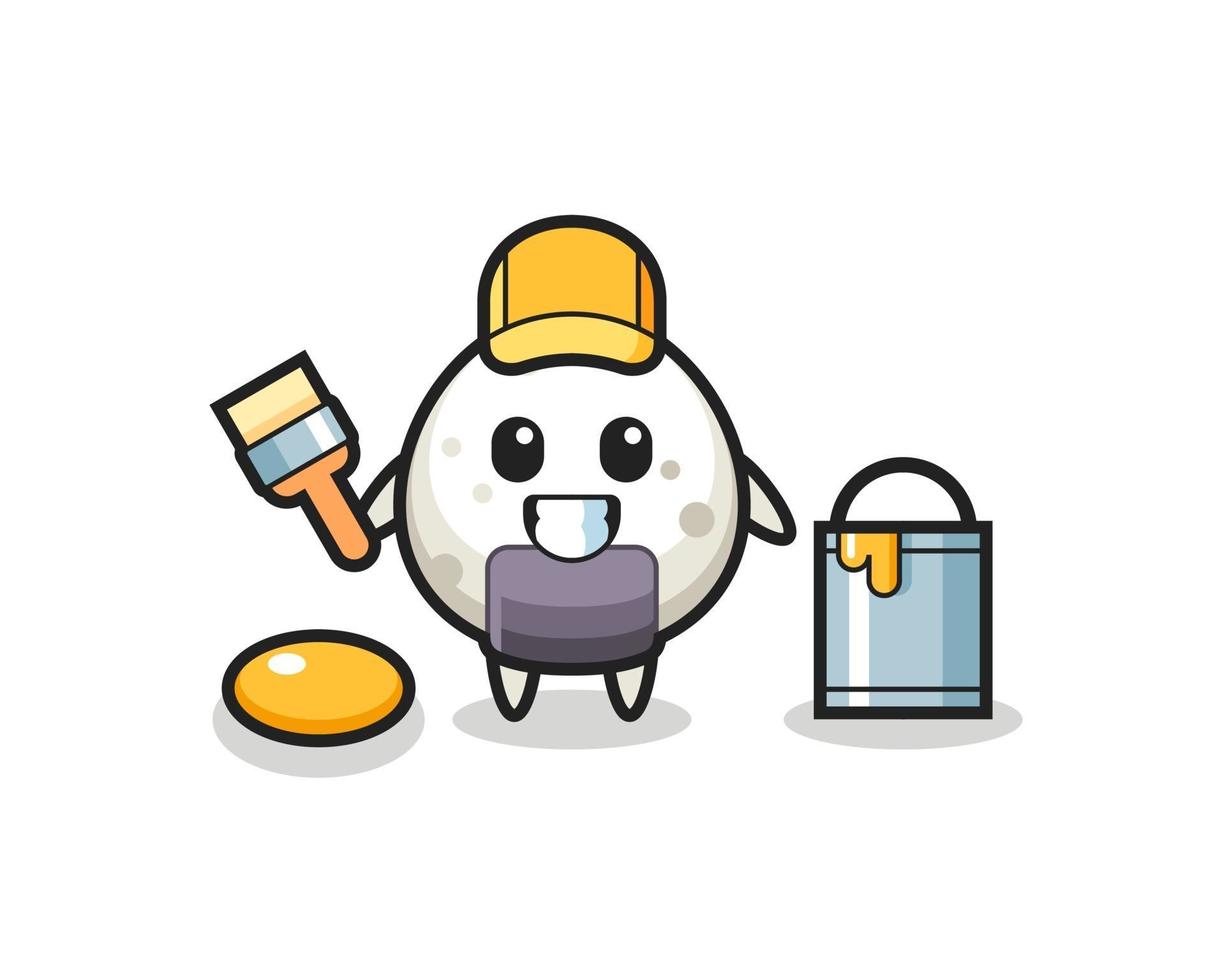 Ilustración de personaje de onigiri como pintor. vector