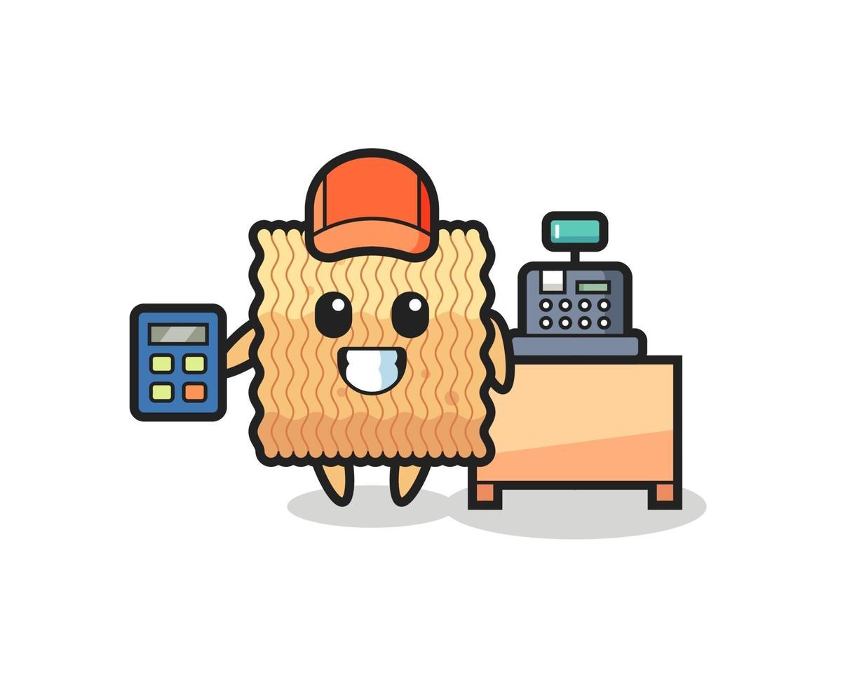 Illustration of raw instant noodle character as a cashier vector