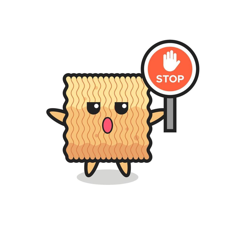 raw instant noodle character illustration holding a stop sign vector