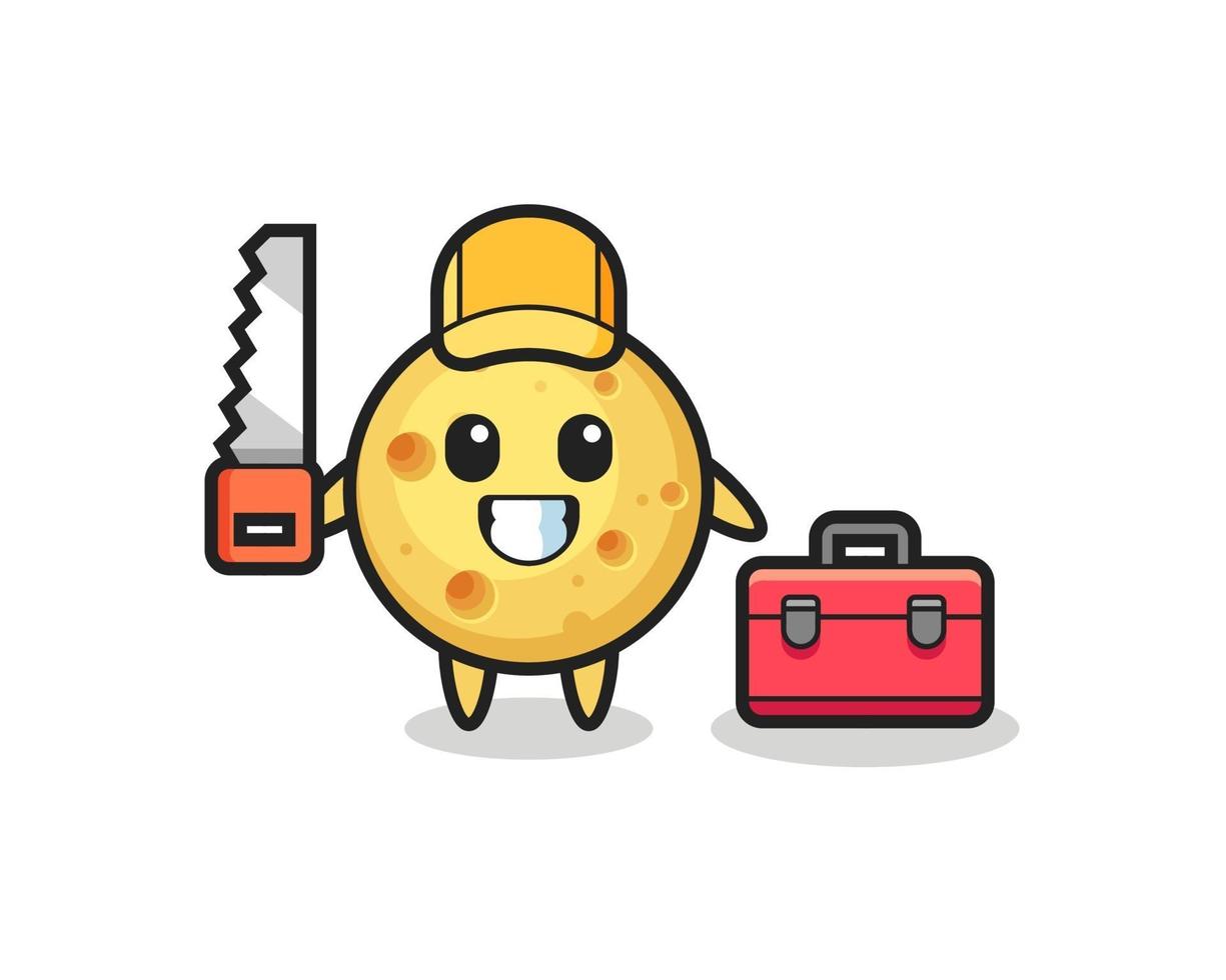 Illustration of round cheese character as a woodworker vector