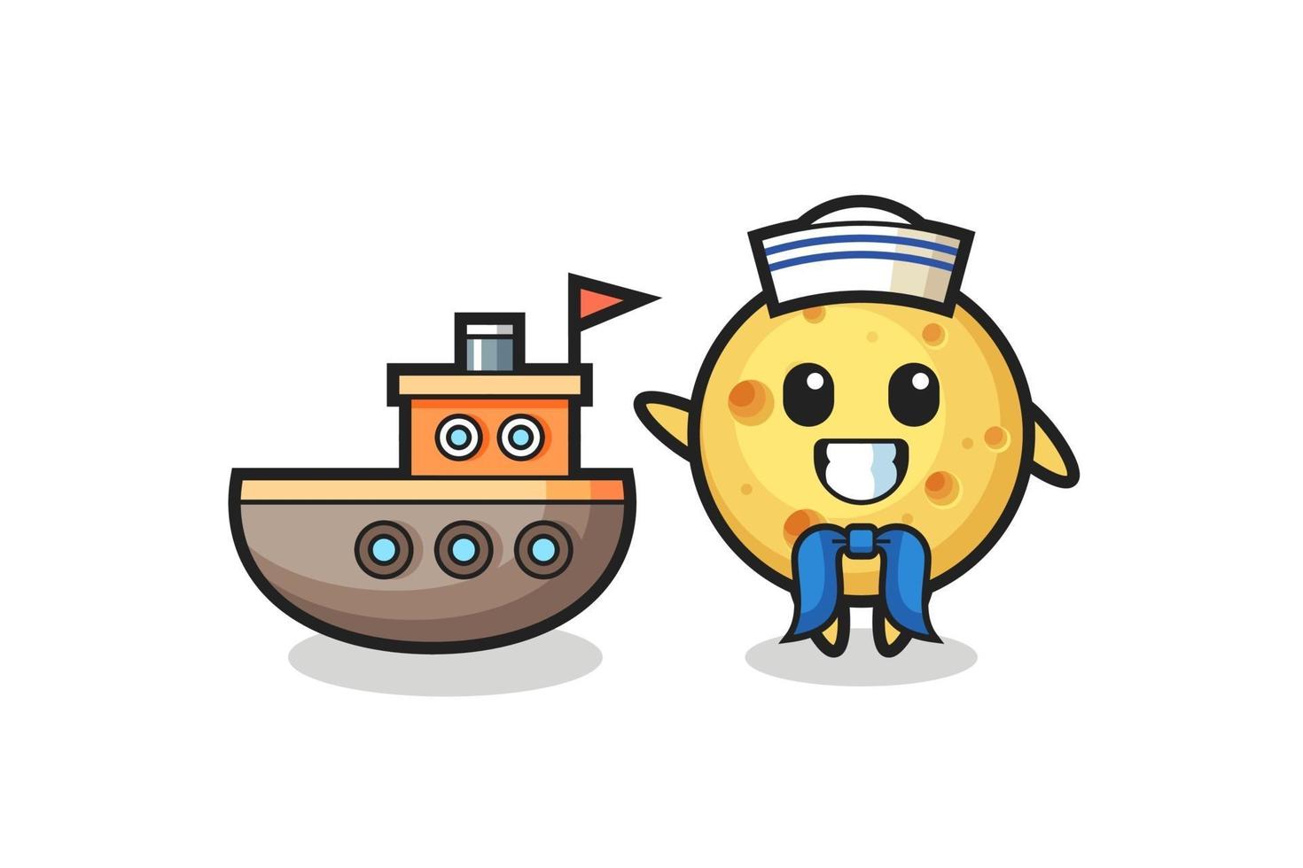 Character mascot of round cheese as a sailor man vector