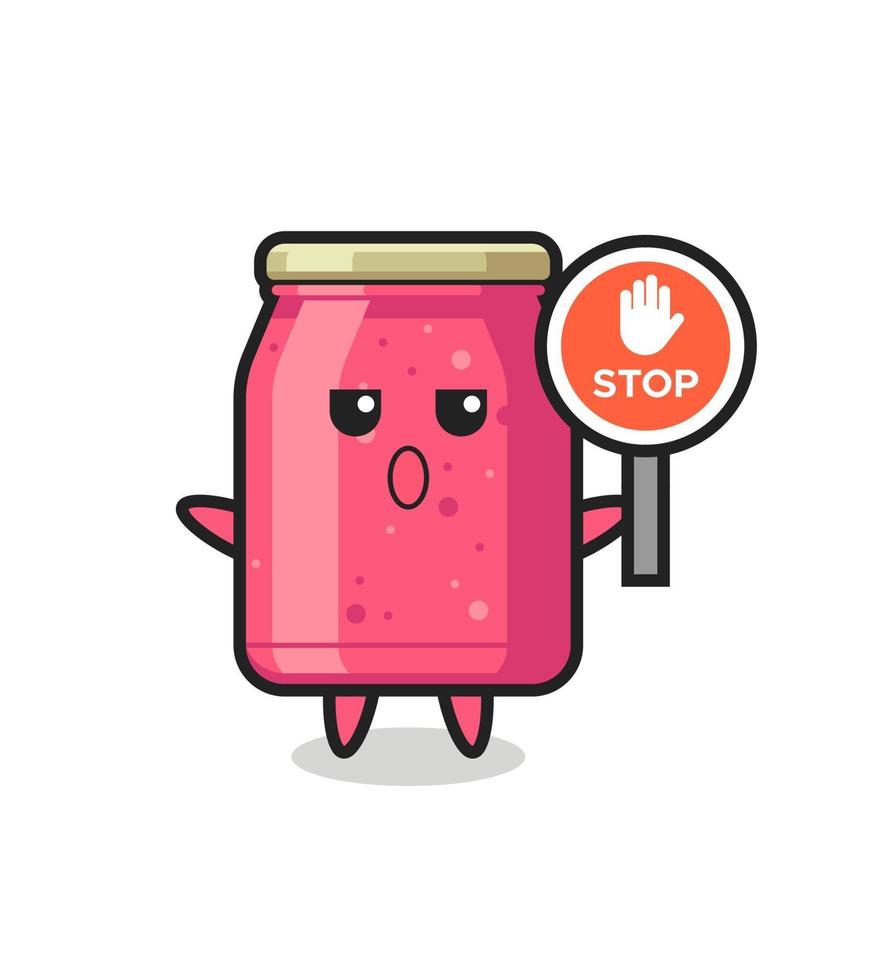 strawberry jam character illustration holding a stop sign vector