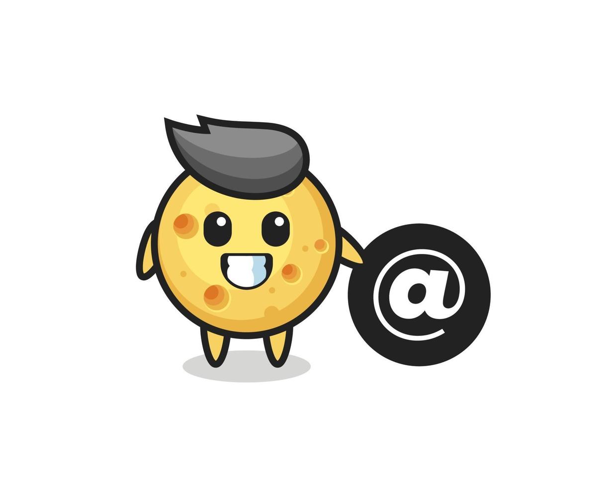 Cartoon Illustration of round cheese standing beside the At symbol vector