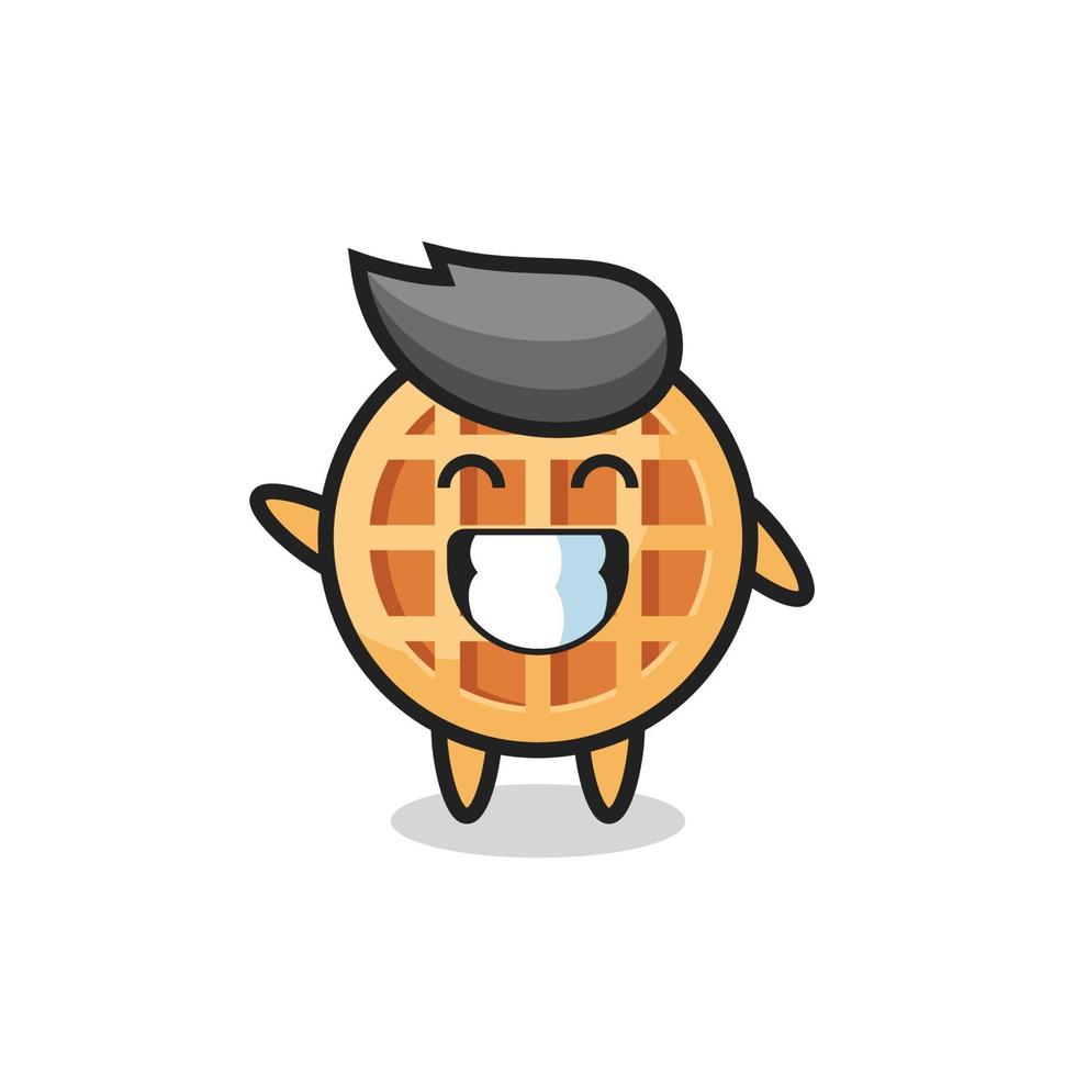 circle waffle cartoon character doing wave hand gesture vector