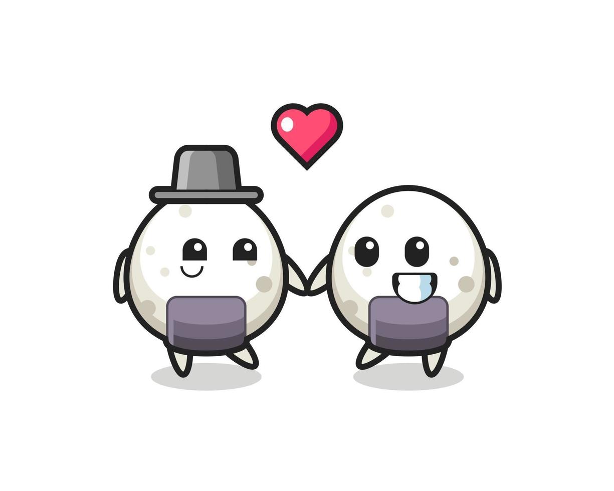 pareja de personaje de dibujos animados de onigiri con gesto de enamora vector